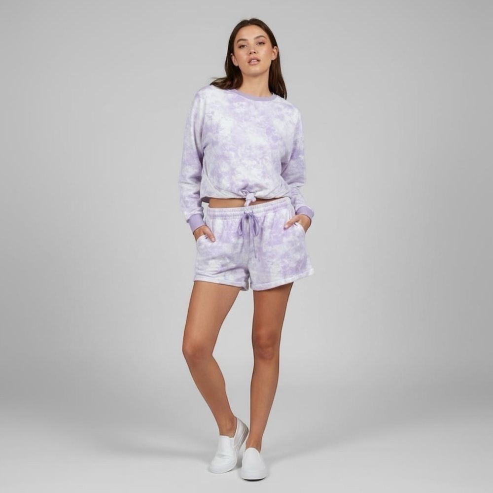 Ambrielle Purple Tie-dye Loungewear Pajama Set Long Sleeve Top Shorts Set XL